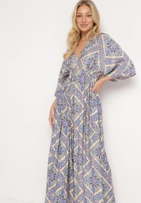 Born2be - Niebieski Kombinezon Boho z Gumką w Talii Wiązany na Plecach z Szerokimi Nogawkami Rodolia. Okazja: na co dzień. Kolor: niebieski. Długość rękawa: krótki rękaw. Długość: krótkie. Styl: boho #5