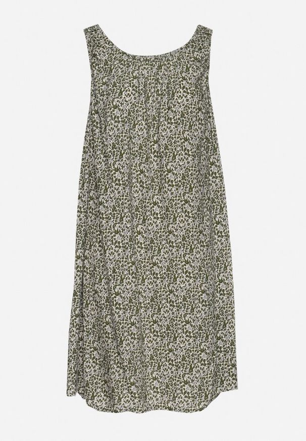 Born2be - Ciemnozielona Rozkloszowana Sukienka z Bawełny w Abstrakcyjny Wzór Annivione. Kolor: zielony. Materiał: bawełna. Długość rękawa: na ramiączkach. Styl: elegancki, klasyczny