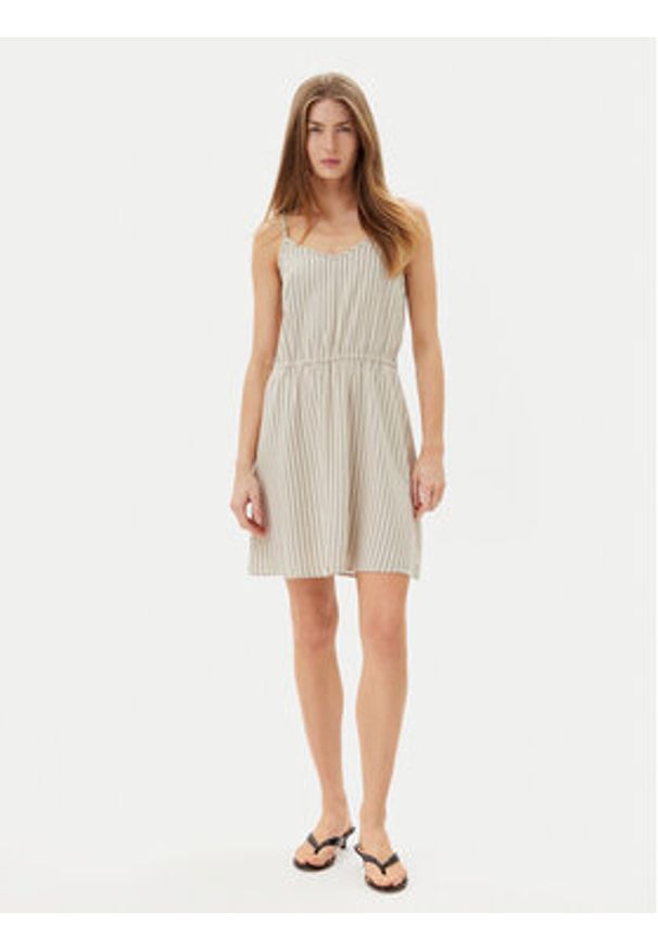 Vero Moda Sukienka letnia Mymilo 10303689 Beżowy Regular Fit. Kolor: beżowy. Materiał: len, wiskoza. Sezon: lato