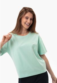Volcano - Gładki t-shirt, Comfort Fit, T-RODOS. Kolor: miętowy. Materiał: bawełna, materiał, skóra. Długość: długie. Wzór: gładki