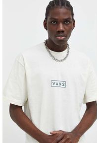 Vans t-shirt bawełniany męski kolor beżowy z nadrukiem. Kolor: beżowy. Materiał: bawełna. Wzór: nadruk #1