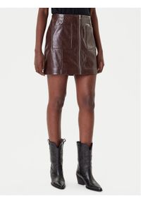 Hugo - HUGO Spódnica z imitacji skóry Ralitte-1 50544832 Brązowy Slim Fit. Kolor: brązowy. Materiał: skóra #1