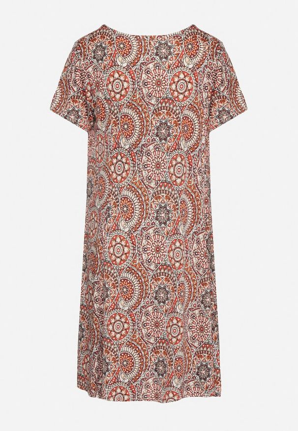 Born2be - Pomarańczowa Sukienka Mini z Wiskozy o Rozkloszowanym Fasonie Boho Aiselle. Kolor: pomarańczowy. Materiał: wiskoza. Wzór: kolorowy. Sezon: lato. Styl: boho. Długość: mini