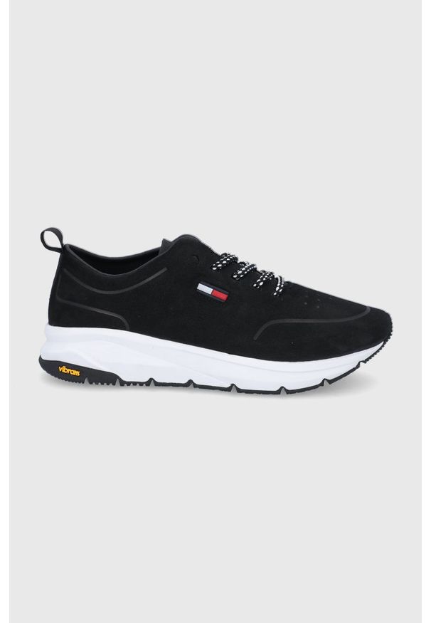 Tommy Jeans Buty skórzane kolor czarny. Nosek buta: okrągły. Zapięcie: sznurówki. Kolor: czarny. Materiał: skóra