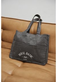 Marsala - TORBA TYPU SHOPPER BAG WYKONANA ZE SZTRUKSU W KOLORZE GREY - MRSL BASIC CLUB. Wzór: haft. Dodatki: z haftem. Styl: elegancki