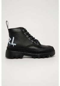 Karl Lagerfeld - Buty skórzane. Nosek buta: okrągły. Zapięcie: sznurówki. Kolor: czarny. Materiał: skóra. Obcas: na platformie