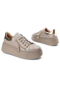 DAMISS - Beżowe Sneakersy Damiss Wygodne Skórzane Buty. Kolor: beżowy. Materiał: skóra. Szerokość cholewki: normalna. Wzór: aplikacja #7