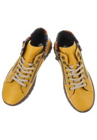 Żółte Botki Rieker Ocieplane Buty Damskie. Okazja: na co dzień. Zapięcie: sznurówki. Kolor: żółty. Materiał: dzianina. Wzór: kolorowy. Sezon: zima, jesień. Styl: casual, elegancki #8