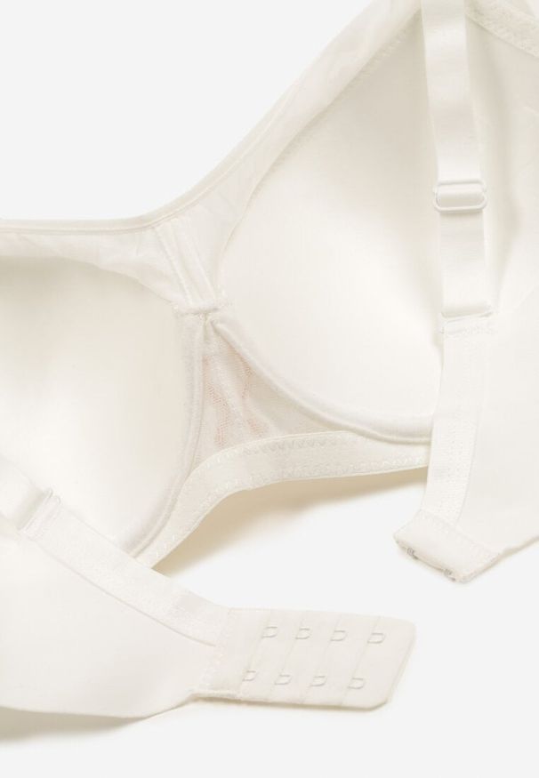 Renee - Jasnobeżowy Biustonosz z Koronką na Regulowanych Odpinanych Ramiączkach Krisanda. Kolor: beżowy. Materiał: koronka. Rodzaj stanika: odpinane ramiączka. Wzór: koronka