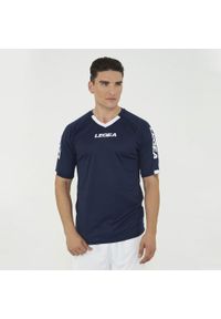 LEGEA - Koszulka koszykarska LOS ANGELES niebieska. Typ kołnierza: dekolt w serek. Kolor: niebieski, wielokolorowy, biały. Materiał: materiał, mesh. Długość rękawa: krótki rękaw. Długość: krótkie. Sport: koszykówka #1