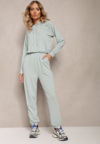 Renee - Miętowy 2-częściowy Komplet Dresowy z Gładkiej Dzianiny Bluza i Spodnie Honorille. Kolor: miętowy. Materiał: dzianina, dresówka. Wzór: gładki #4