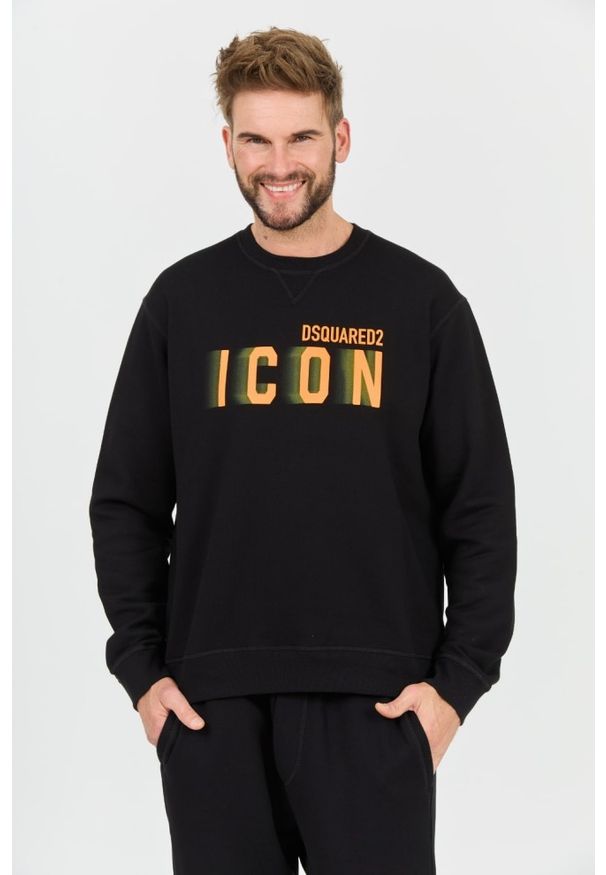 DSQUARED2 Czarna męska bluza Icon Blur Cool Fit Crewneck, Rozmiar M. Kolor: czarny