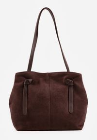 Renee - Brązowa Torebka w Stylu Shopperki o Regulowanym Kształcie Ozdobiona Supełkami Thessestra. Kolor: brązowy. Wzór: aplikacja. Styl: elegancki, casual #1