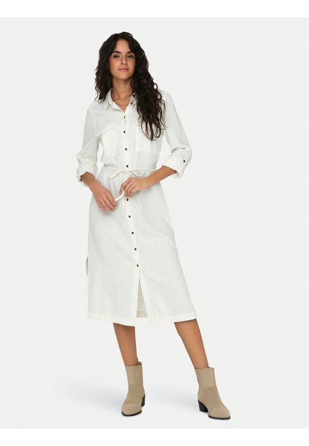 only - ONLY Sukienka koszulowa Caro 15278720 Biały Relaxed Fit. Kolor: biały. Materiał: len, wiskoza. Typ sukienki: koszulowe