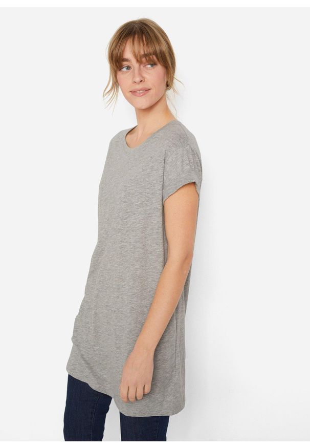 bonprix - Długi T-shirt z czystej bawełny. Kolor: szary. Materiał: bawełna. Długość rękawa: krótki rękaw. Długość: krótkie, długie