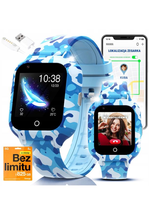 JG Smart - Smartwatch dla Dzieci Dziecięcy Zegarek Rozmowy 4G LTE Lokalizacja GPS Czat. Rodzaj zegarka: smartwatch