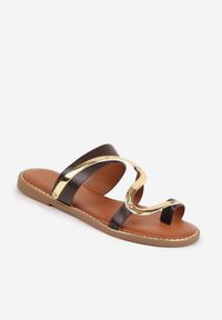 Renee - Brązowe Klapki Japonki z Paskiem na Palec Zdobione Metaliczną Aplikacją Trisgeiros. Okazja: na co dzień. Kolor: brązowy. Wzór: aplikacja. Sezon: lato. Styl: casual #9