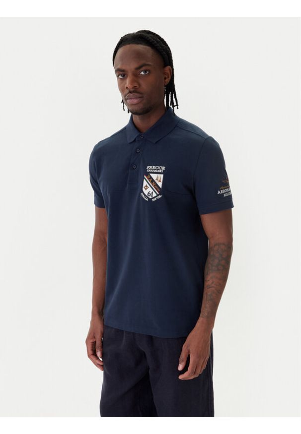 Aeronautica Militare Polo 261PO1915UP00191 Granatowy Regular Fit. Typ kołnierza: polo. Kolor: niebieski. Materiał: bawełna
