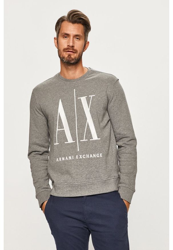 Armani Exchange - Bluza. Okazja: na co dzień. Kolor: szary. Materiał: materiał. Wzór: gładki. Styl: casual