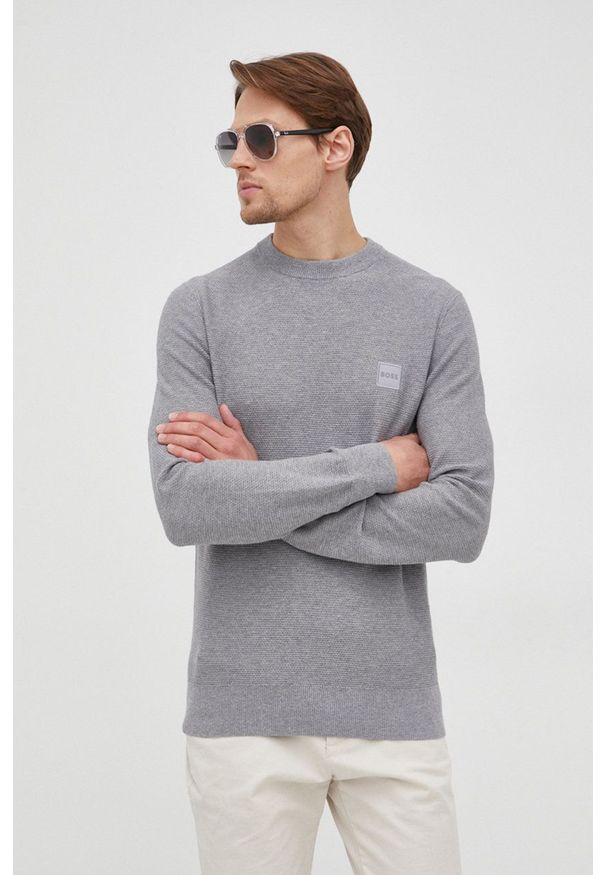 BOSS sweter z domieszką kaszmiru Boss Casual 50465687 kolor szary. Okazja: na co dzień. Kolor: szary. Materiał: kaszmir. Długość rękawa: długi rękaw. Długość: długie. Styl: casual