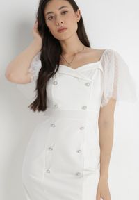 Born2be - Biała Sukienka z Bawełny Oreina. Kolor: biały. Materiał: bawełna. Styl: elegancki, wizytowy. Długość: mini
