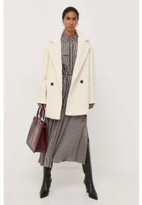 Liviana Conti płaszcz kaszmirowy kolor beżowy przejściowy dwurzędowy. Kolor: beżowy. Materiał: kaszmir. Styl: klasyczny #7