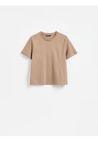 Reserved - T-shirt z bawełny merceryzowanej - beżowy. Kolor: beżowy. Materiał: bawełna #1