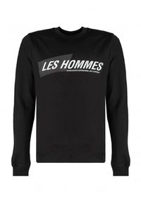 Les Hommes Bluza | LLH401-758P | Round Neck Sweater | Mężczyzna | Czarny. Okazja: na co dzień. Kolor: czarny. Materiał: bawełna. Wzór: nadruk. Styl: casual #5