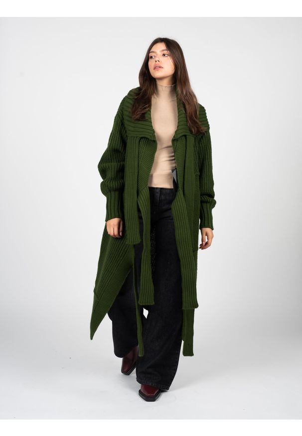 La Haine Inside Us Kardigan "Unisex" | LM281 | Mężczyzna | Zielony. Kolor: zielony. Materiał: wełna, poliester. Długość: długie. Wzór: jednolity