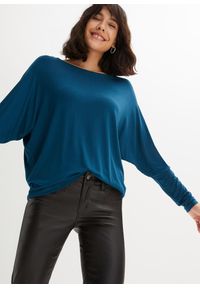 bonprix - Shirt z długim rękawem, z miękkiego materiału z wiskozą. Kolor: niebieski. Materiał: wiskoza, materiał. Długość rękawa: długi rękaw. Długość: długie #1