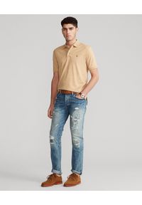 Ralph Lauren - RALPH LAUREN - Beżowa koszulka Polo Custom Fit. Okazja: na co dzień. Typ kołnierza: polo. Kolor: beżowy. Materiał: prążkowany. Wzór: melanż, kolorowy. Styl: klasyczny, casual #3