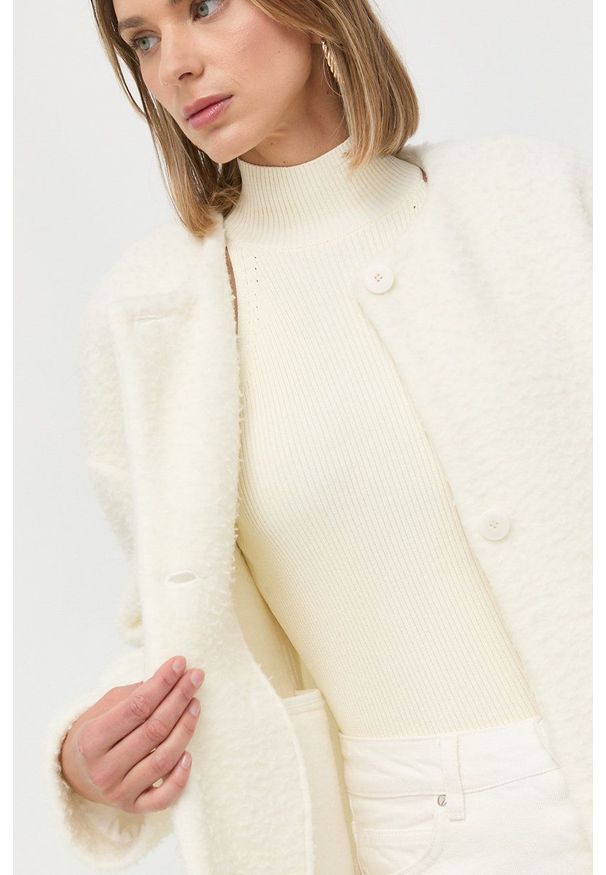 Max Mara Leisure płaszcz z domieszką wełny kolor beżowy przejściowy oversize. Kolor: beżowy. Materiał: wełna