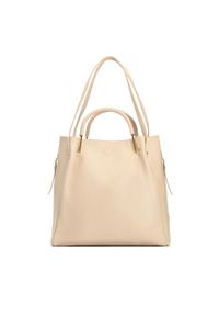 Kazar - Skórzana torebka z metalowymi rączkami. Kolor: beżowy. Materiał: skórzane. Styl: elegancki. Rodzaj torebki: na ramię #1