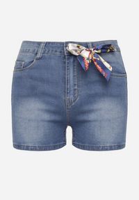 Born2be - Niebieskie Szorty Jeansowe z Wysokim Stanem i Ozdobną Wstążką Quorpia. Okazja: na co dzień. Stan: podwyższony. Kolor: niebieski. Materiał: jeans. Styl: casual, elegancki #4