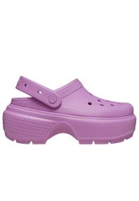 Klapki Crocs Stomp Clog 209347-6WQ - różowe. Kolor: różowy. Materiał: materiał. Sezon: lato. Obcas: na platformie. Styl: klasyczny #1