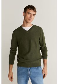 Mango Man - Sweter Tenv. Kolor: zielony. Materiał: wełna, bawełna, materiał, dzianina, kaszmir, poliamid. Wzór: gładki #1