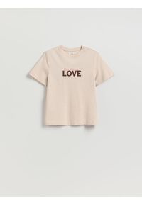 Reserved - T-shirt z nadrukiem - beżowy. Kolor: beżowy. Materiał: bawełna. Wzór: nadruk