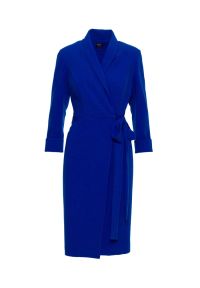 Stylove - Elegancka sukienka ołówkowa kopertowa z wiązaniem chabrowa. Kolor: niebieski, czerwony, beżowy. Typ sukienki: kopertowe, ołówkowe. Styl: elegancki #6