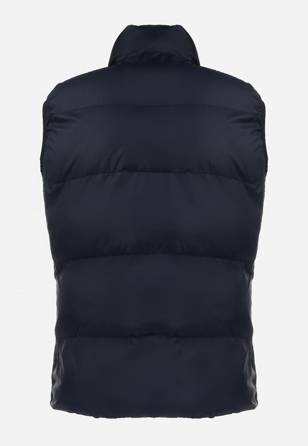 Born2be - Granatowa Pikowana Kamizelka Zapinana na Suwak ze Stójką z Zapięciem na Napy Aijna. Typ kołnierza: kołnierzyk stójkowy. Kolor: niebieski