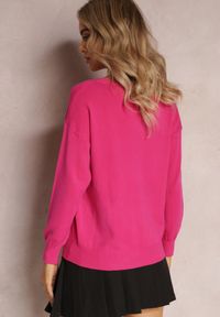 Renee - Fuksjowy Klasyczny Sweter z Okrągłym Płytkim Dekoltem Seminita. Kolor: różowy. Sezon: jesień, zima. Styl: klasyczny #3