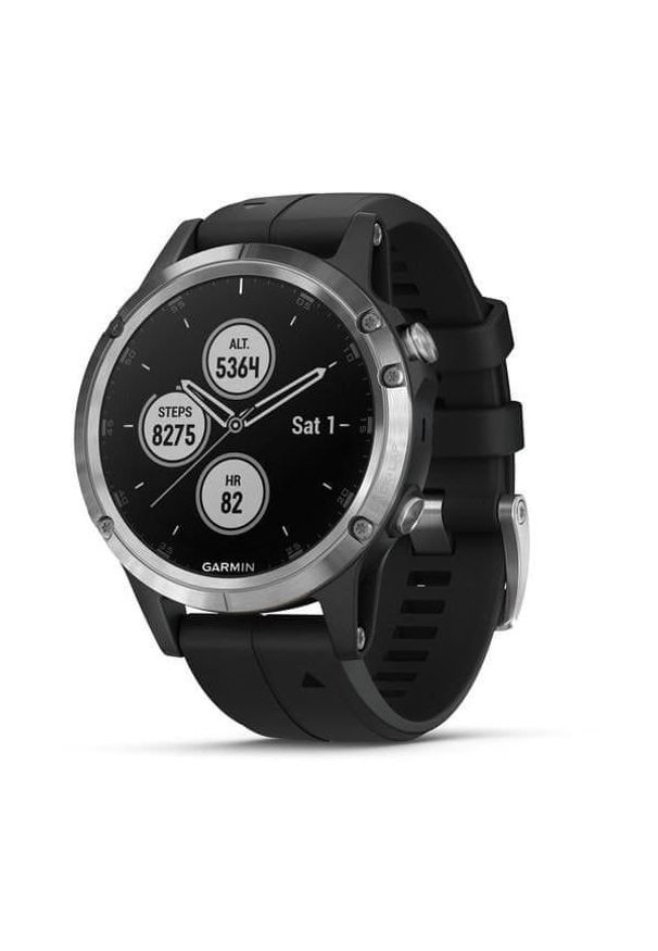 GARMIN - Garmin smartwatch fénix 5 Plus Silver with Black band. Rodzaj zegarka: smartwatch. Kolor: czarny, wielokolorowy, srebrny