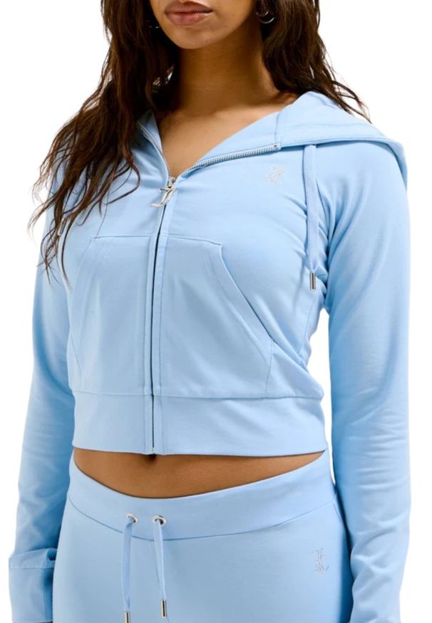 Juicy Couture - JUICY COUTURE Błękitna bluza damska Single Jersey Ola Hoodie. Kolor: niebieski. Materiał: jersey