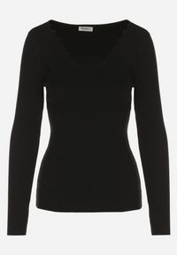 Born2be - Czarny Dopasowany Sweter z Nieregularnym Dekoltem w Serek Fenarela. Okazja: na co dzień, do pracy, na spotkanie biznesowe. Typ kołnierza: dekolt w serek. Kolor: czarny. Materiał: jeans. Styl: biznesowy, casual #6