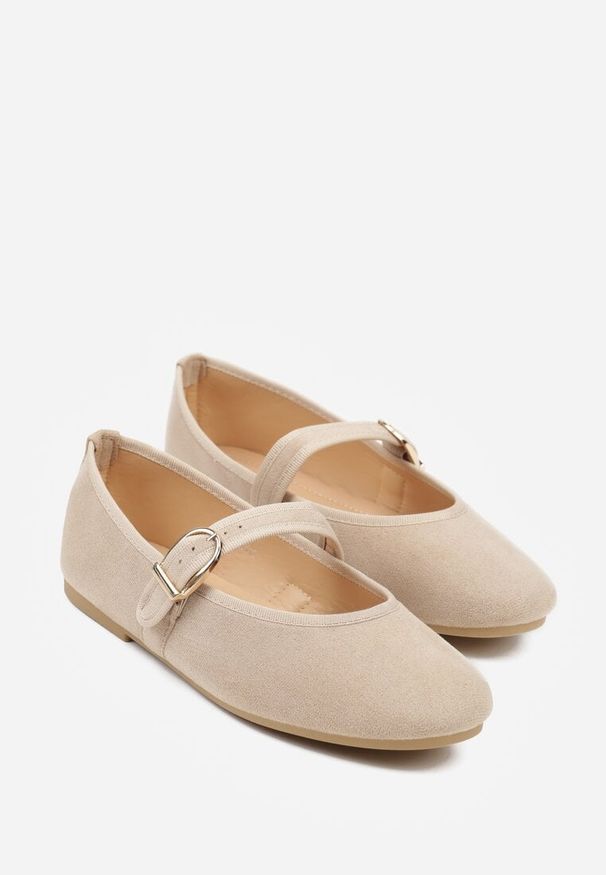 Born2be - Ciemnobeżowe Balerinki w Stylu Mary Jane Urifiel. Okazja: na co dzień. Zapięcie: sprzączka. Kolor: beżowy. Materiał: jeans. Styl: casual, elegancki, klasyczny