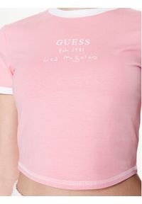 Guess T-Shirt Signature V3GI02 KBNW0 Różowy Slim Fit. Kolor: różowy. Materiał: bawełna #4