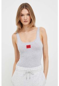 Hugo - HUGO body kolor szary gładki. Kolor: szary. Materiał: bawełna, materiał. Wzór: gładki #1