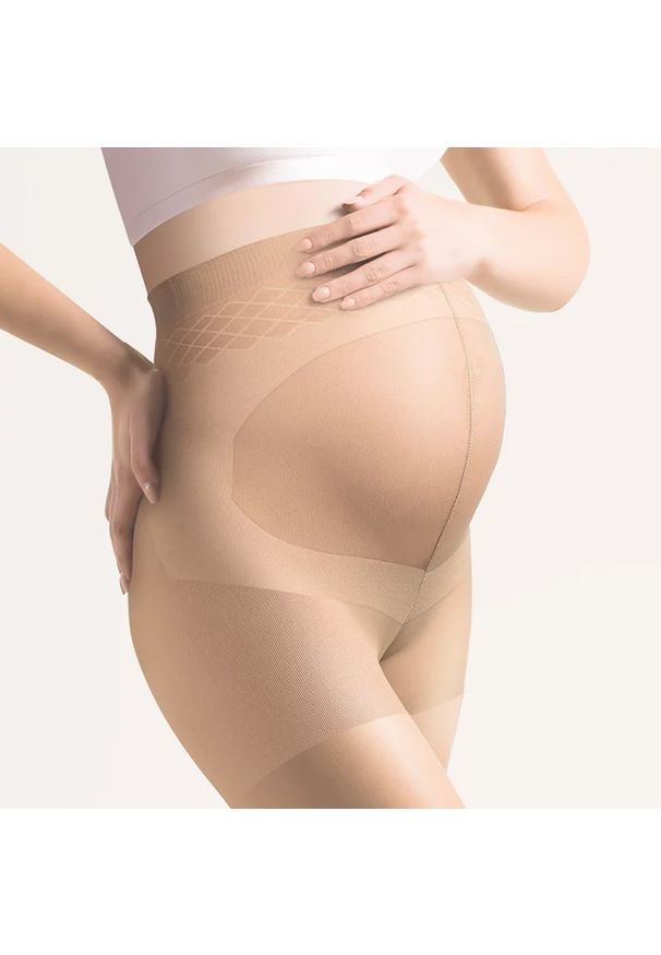 Rajstopy Gabriella Mamma 20 den beige. Kolekcja: moda ciążowa. Kolor: beżowy. Materiał: guma, skóra, materiał, poliamid, bawełna, elastan. Wzór: gładki