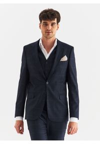 Pako Lorente - PAKO LORENTE – Granatowa kamizelka garniturowa w kratę Windowpane. Kolor: niebieski. Materiał: wiskoza, poliester, elastan