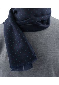 V. Fraas - Ciemnoniebieski Szalik Przejściowy w Drobne Groszki - V.Fraas - Męski. Kolor: niebieski. Materiał: poliester. Wzór: grochy. Styl: elegancki