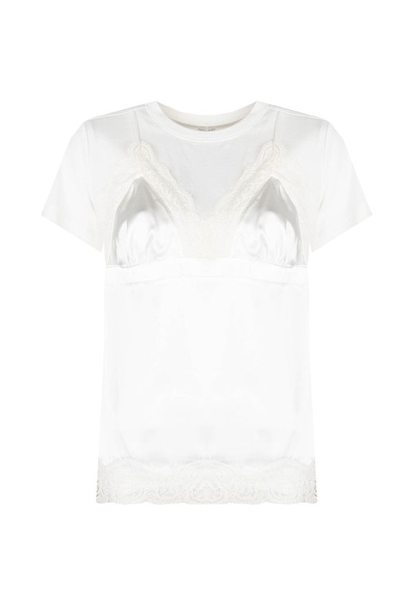 Pinko T-shirt "Rex" | 1C10BP 8359 | Rex | Kobieta | Biały. Okazja: na co dzień. Kolor: biały. Materiał: jedwab, acetat. Długość rękawa: krótki rękaw. Długość: krótkie. Wzór: aplikacja, koronka. Styl: casual